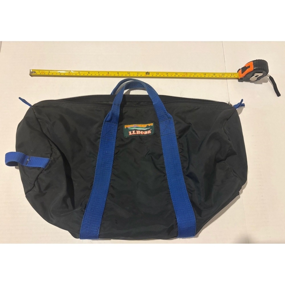 L L Bean Small "Tent" Duffel Bag Nylon Bag Black Blue Made In Korea Vintage